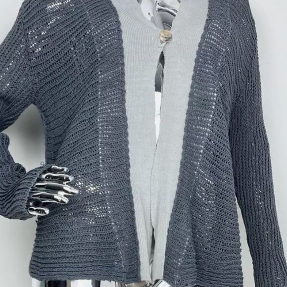 Sarah Pacini Open Knit Heavyweight One Button Cardigan Sweater Sz M Women - Picture 2 of 7